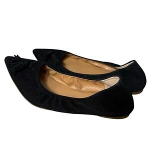 J. Crew 6 Lottie Black Suede Leather Point Toe Tassel Ballet Flats Old Money EUC